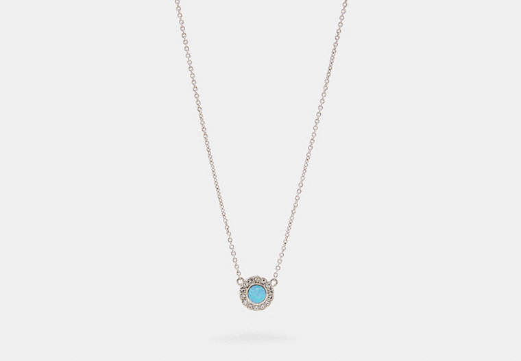 COACH®,OPEN CIRCLE NECKLACE,Metal,Silver/Blue,Front View