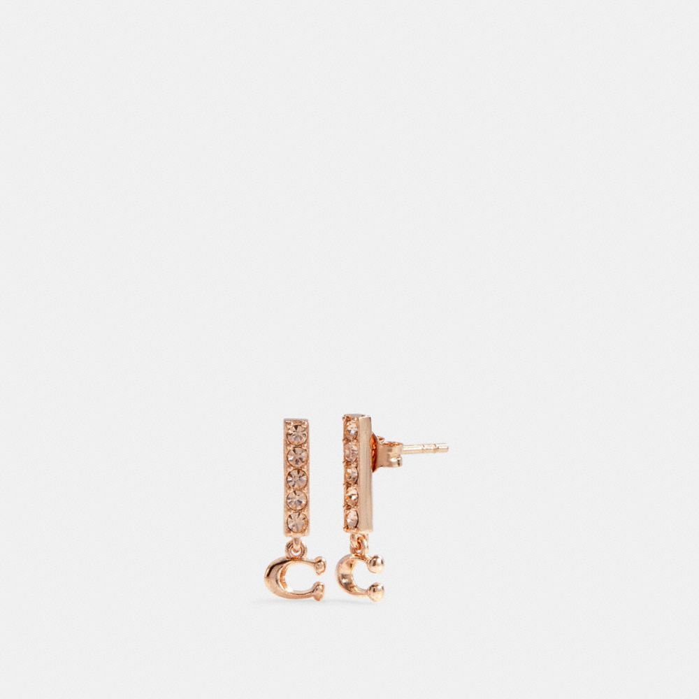COACH®,SIGNATURE PAVE BAR STUD EARRINGS,Rose Gold,Front View