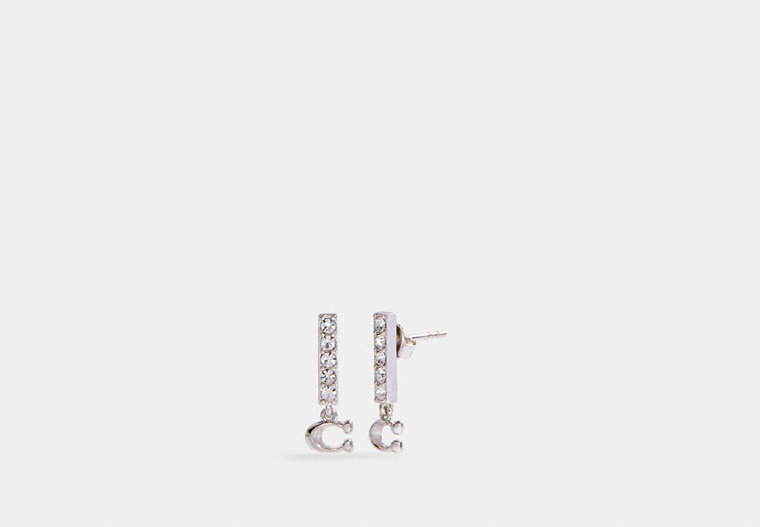 COACH®,SIGNATURE PAVE BAR STUD EARRINGS,Silver,Front View