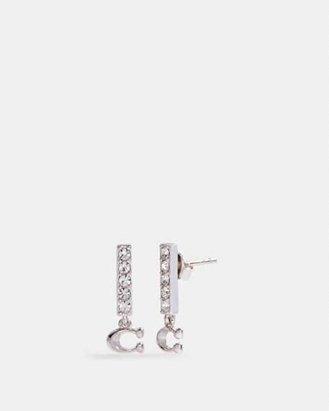 COACH®,SIGNATURE PAVE BAR STUD EARRINGS,Metal,Silver,Front View