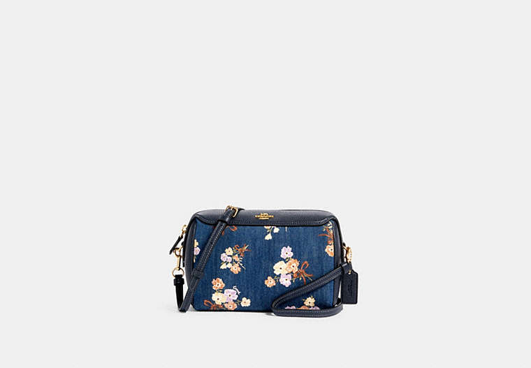 COACH®,BENNETT CROSSBODY WITH PAINTED FLORAL BOX PRINT,Leather,Gold/Denim Multi,Front View