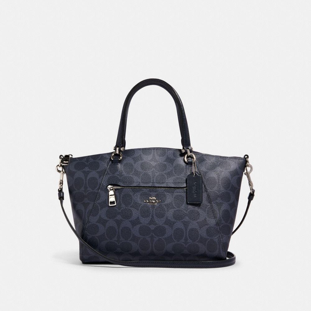 COACH®,PRAIRIE SATCHEL IN SIGNATURE CANVAS,pvc,Medium,Silver/Denim Midnight,Front View