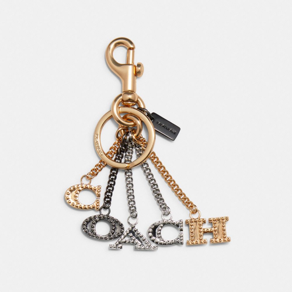 COACH®,PERFORATED COACH BAG CHARM,Metal,Gold/Multi,Front View