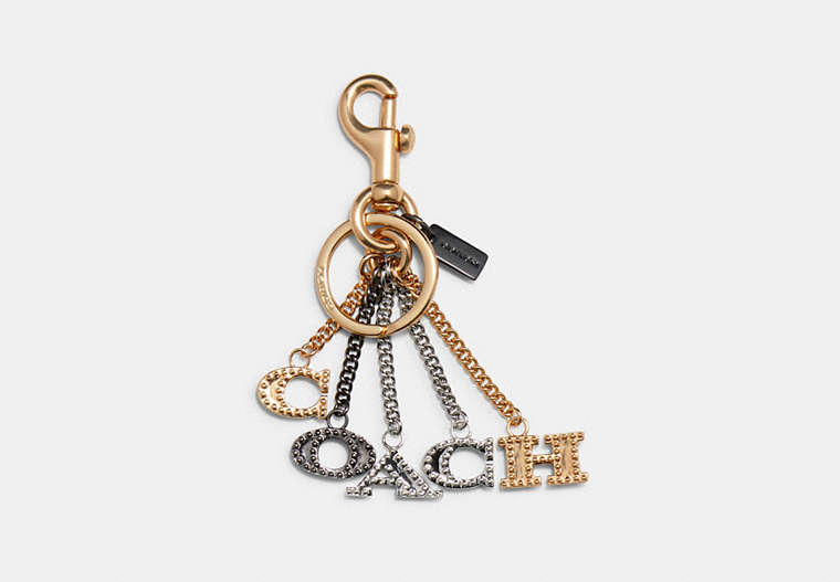 COACH®,PERFORATED COACH BAG CHARM,Metal,Gold/Multi,Front View