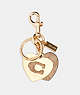 COACH®,SIGNATURE HEARTS KEY RING,mixedmaterial,Gold/Khaki,Front View