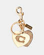COACH®,SIGNATURE HEARTS KEY RING,mixedmaterial,Gold/Khaki,Front View