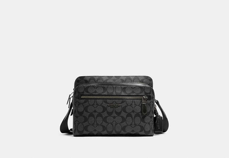 COACH®,WEST CAMERA BAG IN SIGNATURE CANVAS,Gunmetal/Charcoal/Black,Front View