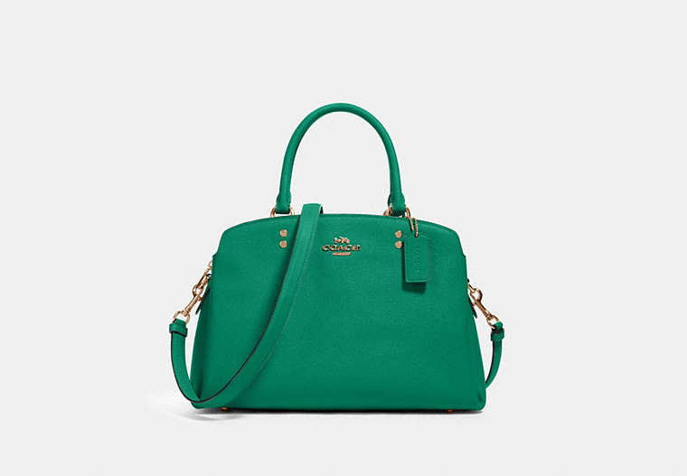 COACH®,LILLIE CARRYALL,Leather,Large,Gold/Bright Jade,Front View
