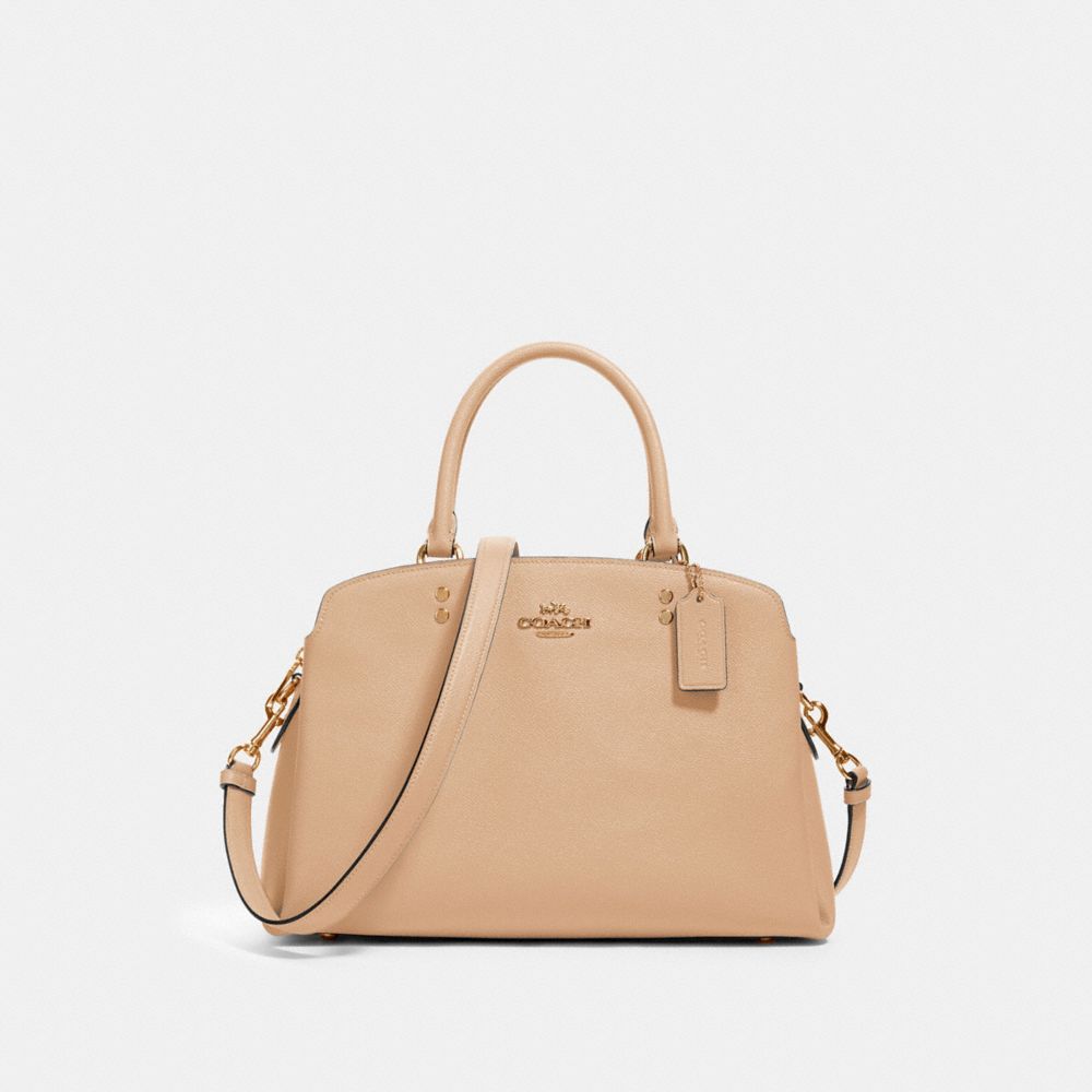 COACH®,LILLIE CARRYALL,Crossgrain Leather,Large,Gold/Taupe,Front View