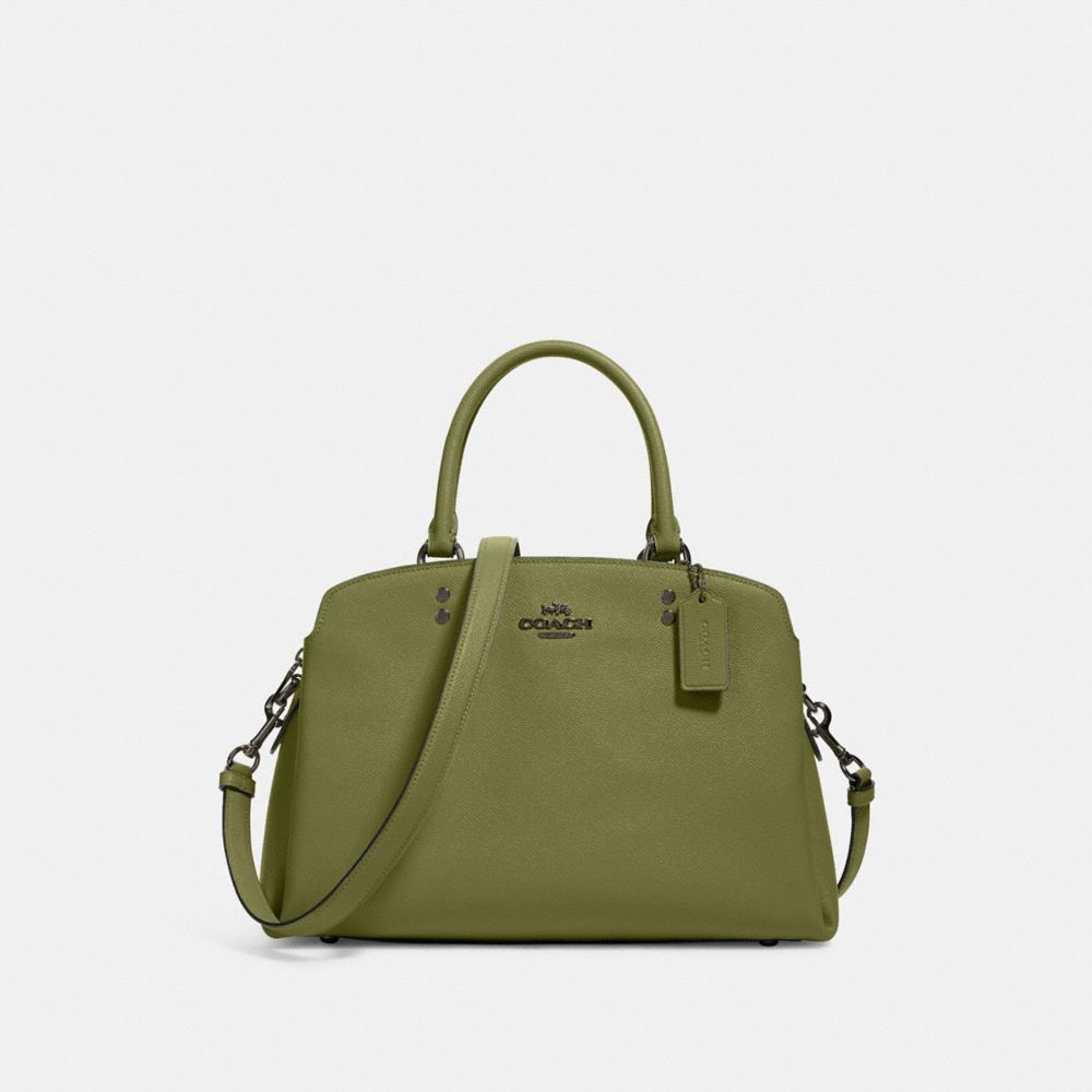 COACH®,LILLIE CARRYALL,Crossgrain Leather,Large,Black Antique Nickel/Olive Green,Front View