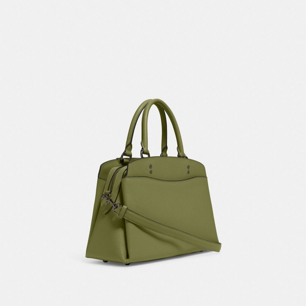 COACH®,LILLIE CARRYALL,Crossgrain Leather,Large,Black Antique Nickel/Olive Green,Angle View
