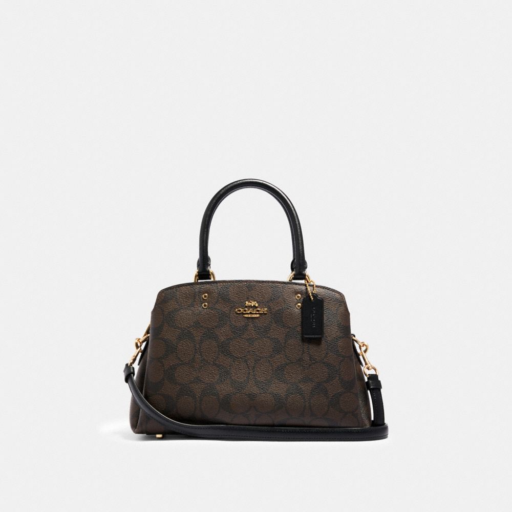 COACH®,MINI LILLIE CARRYALL IN SIGNATURE CANVAS,Signature Canvas,Large,Gold/Brown Black,Front View