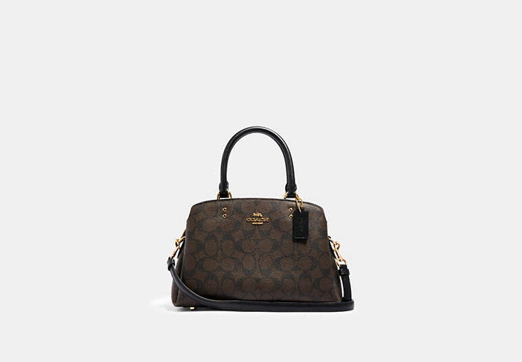 COACH®,MINI LILLIE CARRYALL IN SIGNATURE CANVAS,pvc,Large,Gold/Brown Black,Front View