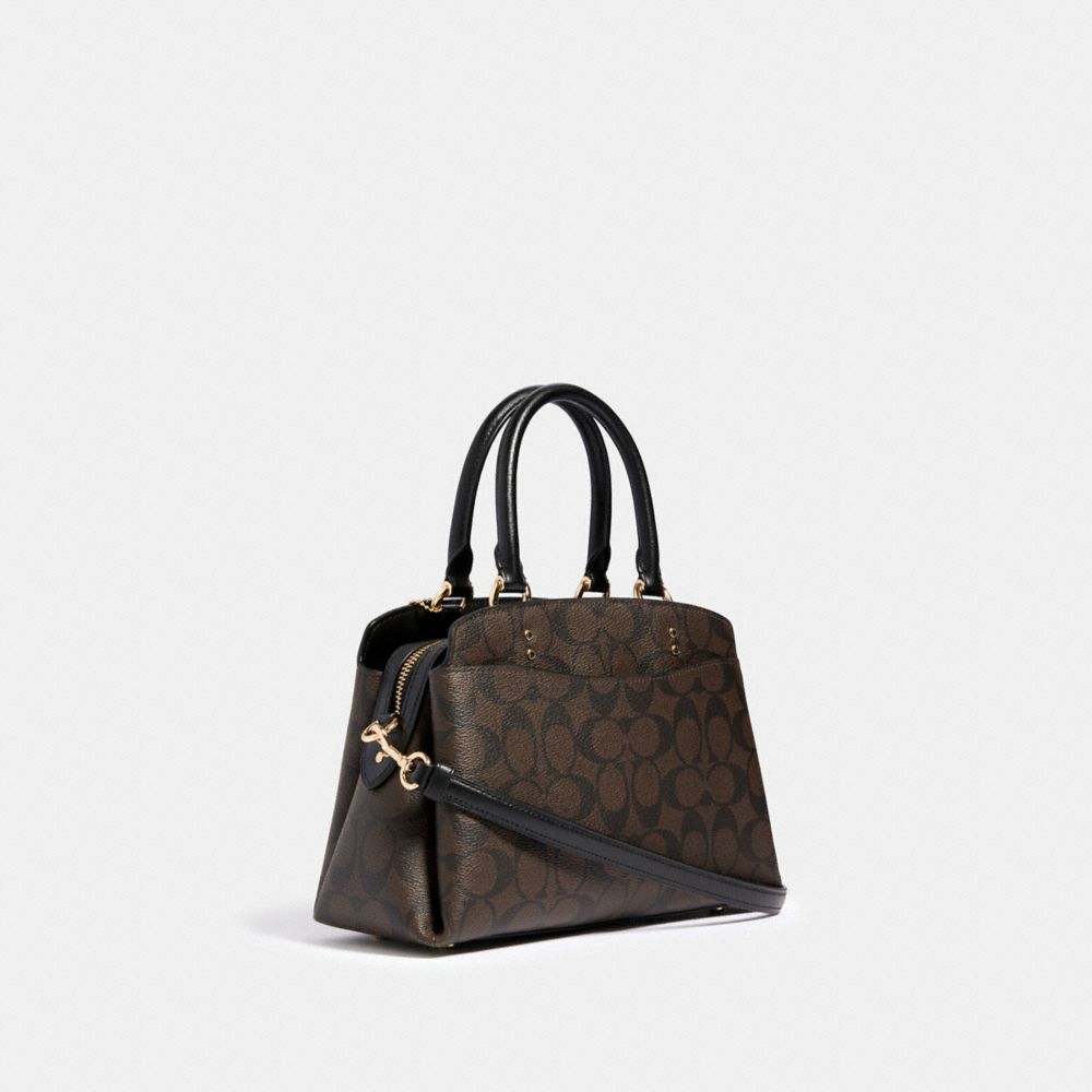 COACH®,MINI LILLIE CARRYALL IN SIGNATURE CANVAS,Signature Canvas,Large,Gold/Brown Black,Angle View