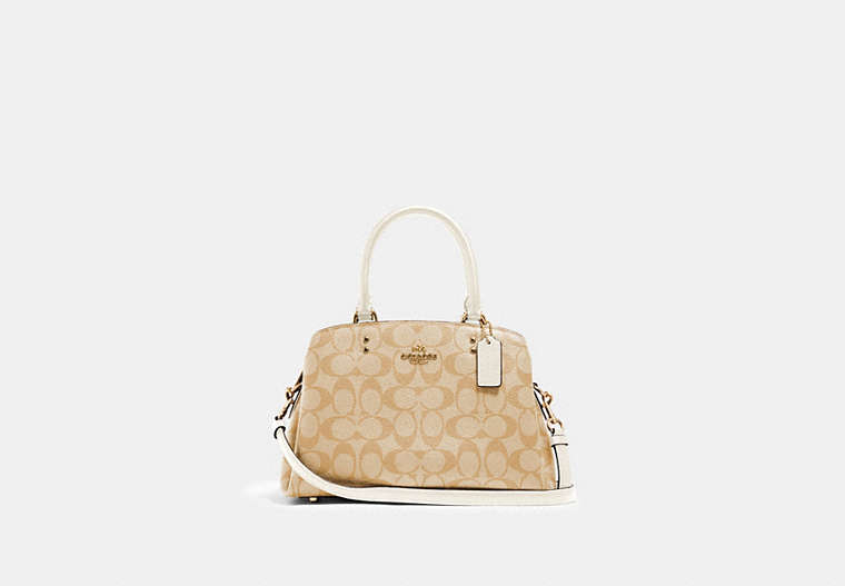 COACH®,MINI LILLIE CARRYALL IN SIGNATURE CANVAS,Large,Gold/Light Khaki Chalk,Front View