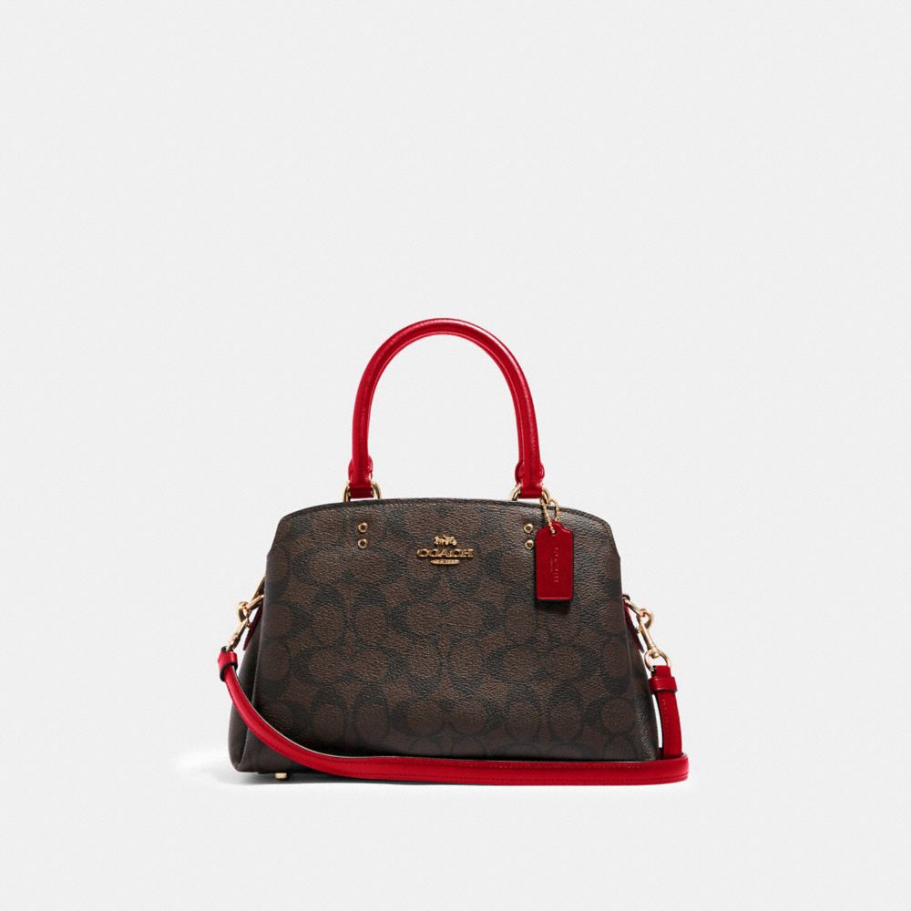 COACH®,MINI LILLIE CARRYALL IN SIGNATURE CANVAS,Large,Gold/Brown 1941 Red,Front View