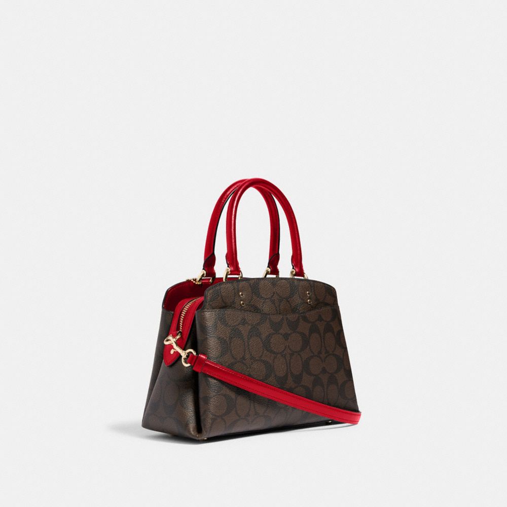 COACH®,MINI LILLIE CARRYALL IN SIGNATURE CANVAS,Large,Gold/Brown 1941 Red,Angle View