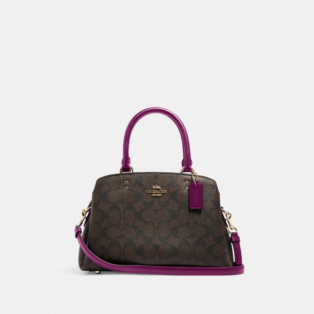COACH®,MINI LILLIE CARRYALL IN SIGNATURE CANVAS,Large,Im/Brown/Dark Magenta,Front View