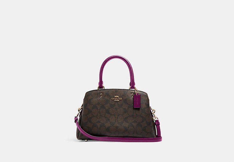 COACH®,MINI LILLIE CARRYALL IN SIGNATURE CANVAS,pvc,Large,Im/Brown/Dark Magenta,Front View