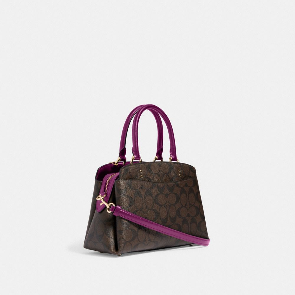 COACH®,MINI LILLIE CARRYALL IN SIGNATURE CANVAS,Large,Im/Brown/Dark Magenta,Angle View
