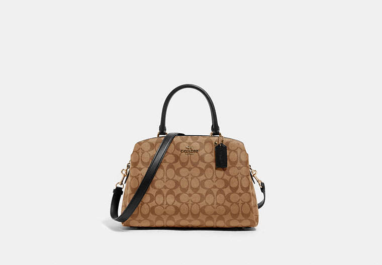 COACH®,LILLIE CARRYALL IN SIGNATURE CANVAS,pvc,Large,Gold/Khaki/Black,Front View