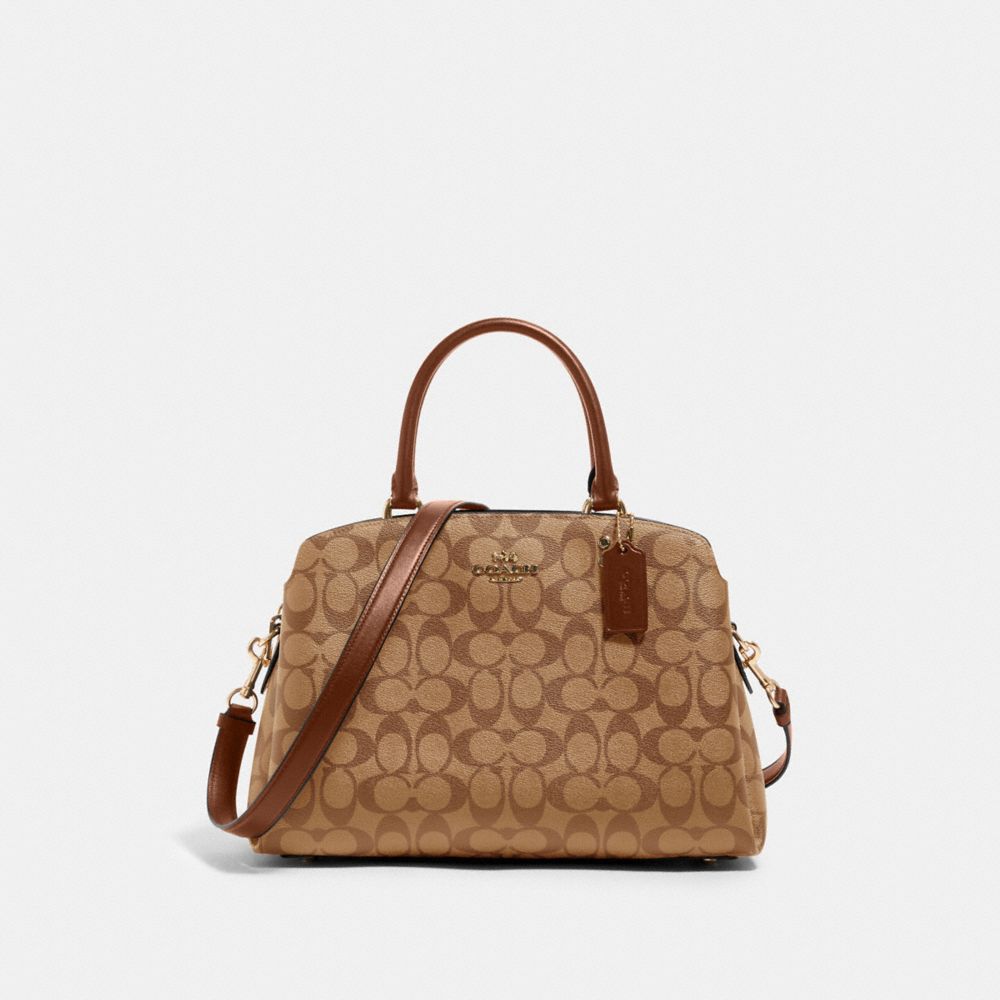 COACH®,LILLIE CARRYALL IN SIGNATURE CANVAS,Signature Canvas,Large,Gold/Khaki Saddle 2,Front View