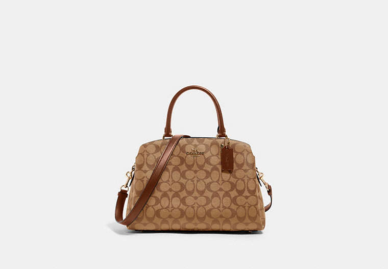 COACH®,LILLIE CARRYALL IN SIGNATURE CANVAS,pvc,Large,Gold/Khaki Saddle 2,Front View