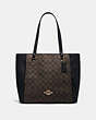 COACH®,MARLON TOTE IN SIGNATURE CANVAS,Leather,X-Large,Gold/Brown Black,Front View