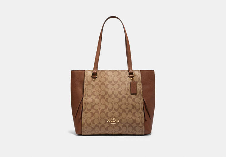 COACH®,MARLON TOTE IN SIGNATURE CANVAS,Leather,X-Large,Gold/Khaki Saddle 2,Front View