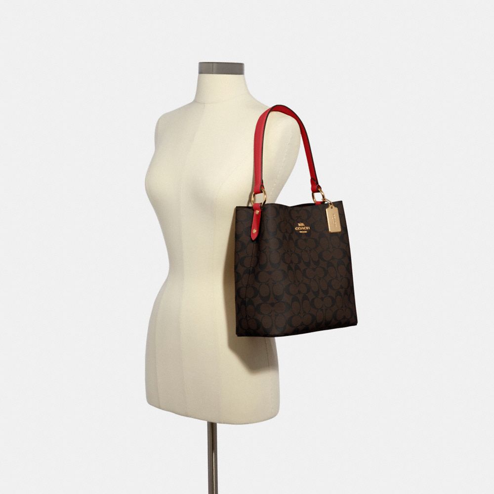 COACH®,TOWN BUCKET BAG IN SIGNATURE CANVAS,Leather,Medium,Gold/Brown True Red,Alternate View