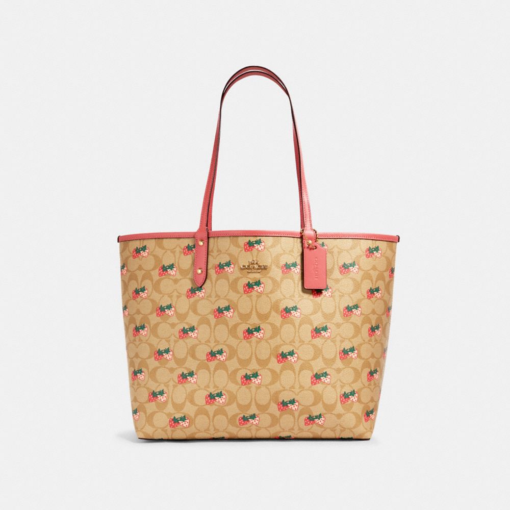 COACH Outlet Reversible City Tote In Signature Canvas With Strawberry Print