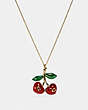 COACH®,SIGNATURE CHERRY NECKLACE,Plated Brass/Resin,GOLD/RED,Front View