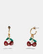 COACH®,SIGNATURE CHERRY HOOP EARRINGS,Plated Brass/Resin,GOLD/RED,Front View