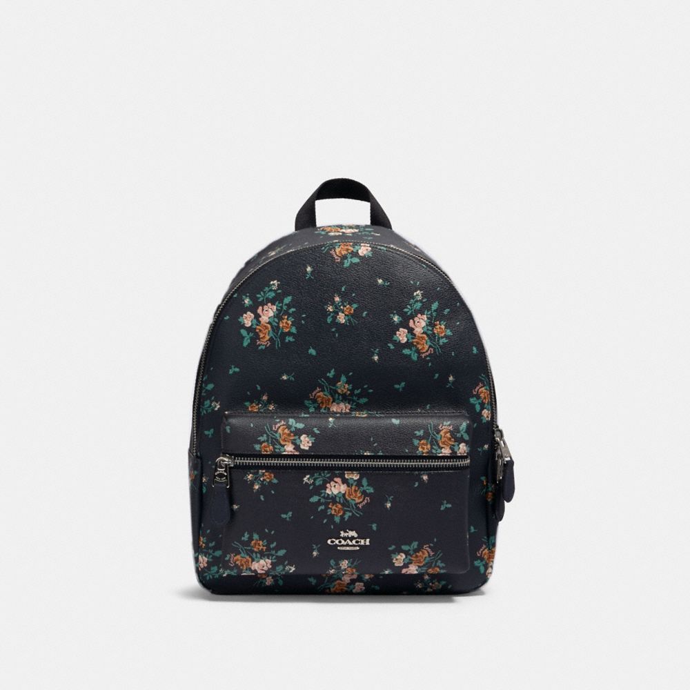 Medium Charlie Backpack With Rose Bouquet Print