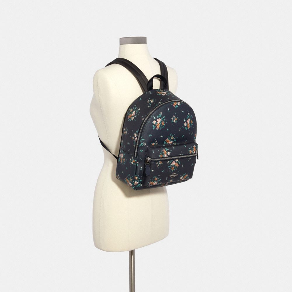 Medium Charlie Backpack With Rose Bouquet Print