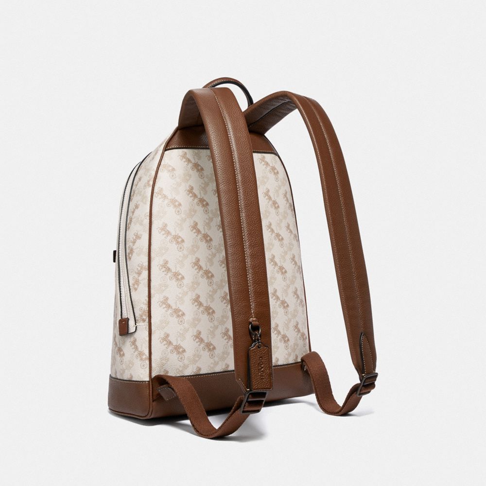 COACH®,BARROW BACKPACK WITH HORSE AND CARRIAGE PRINT,pvc,Large,Black Copper/Chalk,Angle View