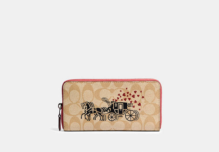 Accordion Zip Wallet In Signature Canvas With Horse And Carriage Hearts Motif