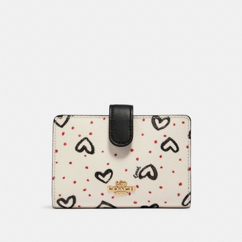 COACH®,Medium Corner Zip Wallet With Crayon Hearts Print,,Front View