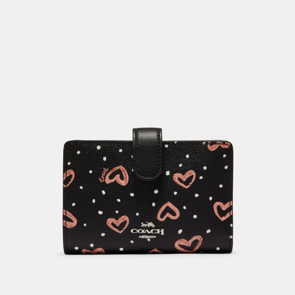 Medium Corner Zip Wallet With Crayon Hearts Print