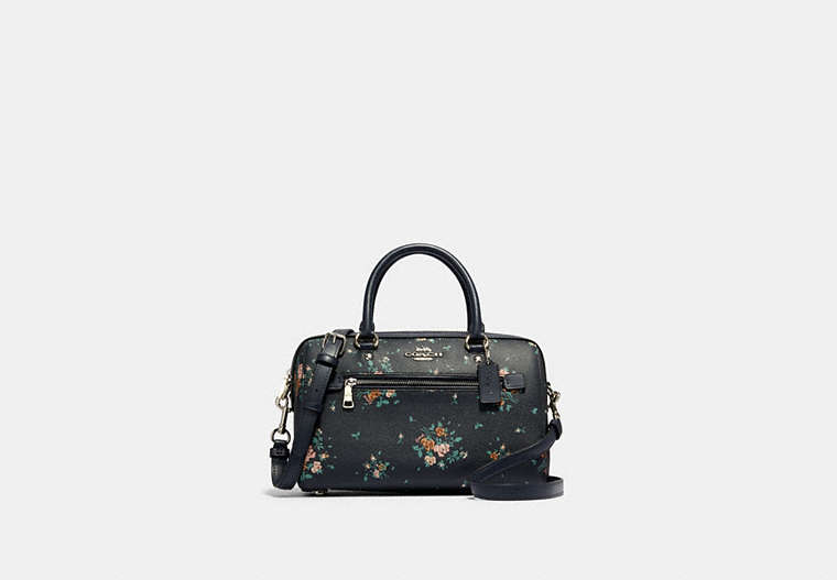 COACH®,ROWAN SATCHEL WITH ROSE BOUQUET PRINT,Silver/Midnight Multi,Front View