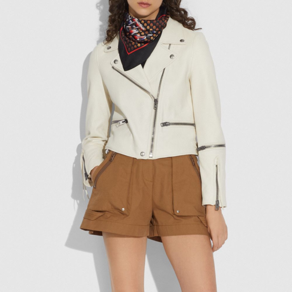 COACH®,Retro Coach Stack Geo Print Silk Bandana,,Angle View