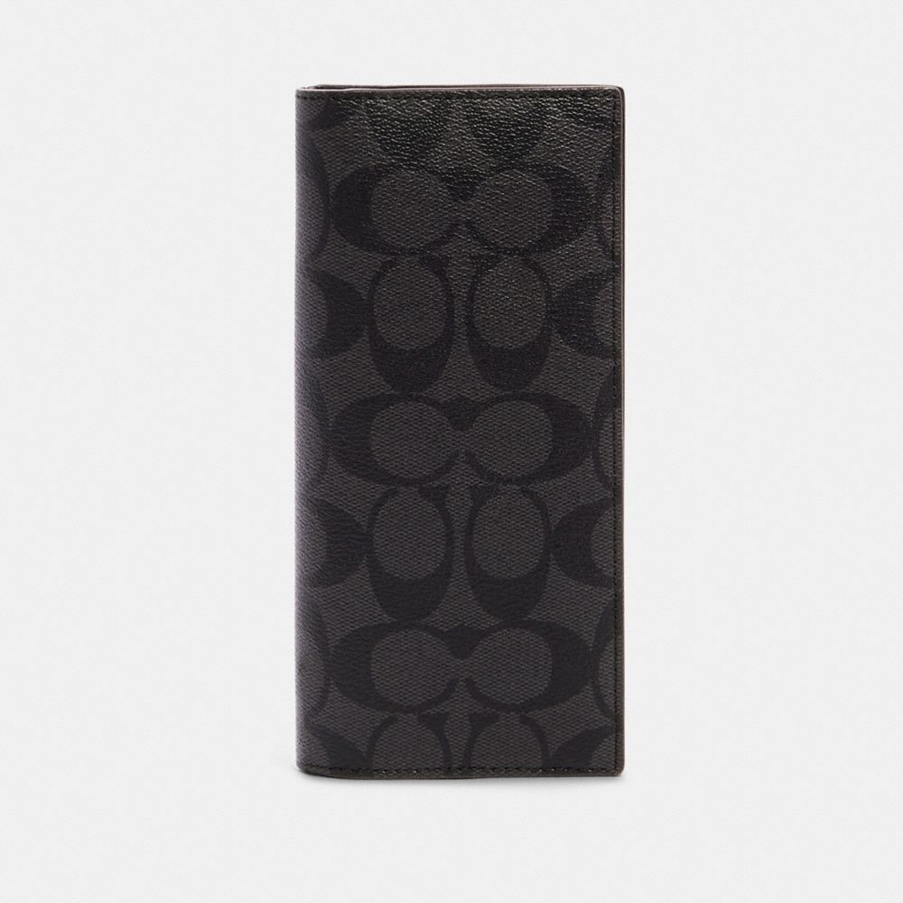 COACH®,Modern Breast Pocket Wallet in Sig PVC,Black Antique Nickel/Black,Front View