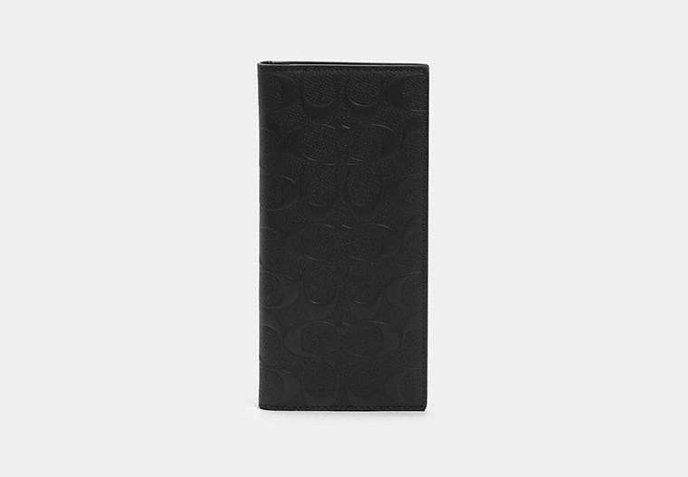 COACH®,BREAST POCKET WALLET IN SIGNATURE LEATHER,Leather,Gunmetal/Black,Front View