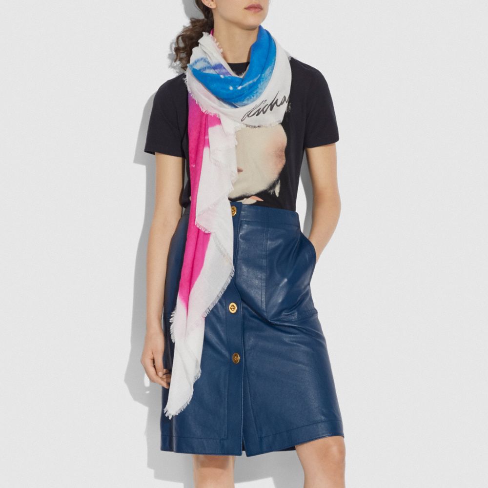 COACH®,Coach X Richard Bernstein Jello Heart Print Oversized Square Scarf,,Angle View