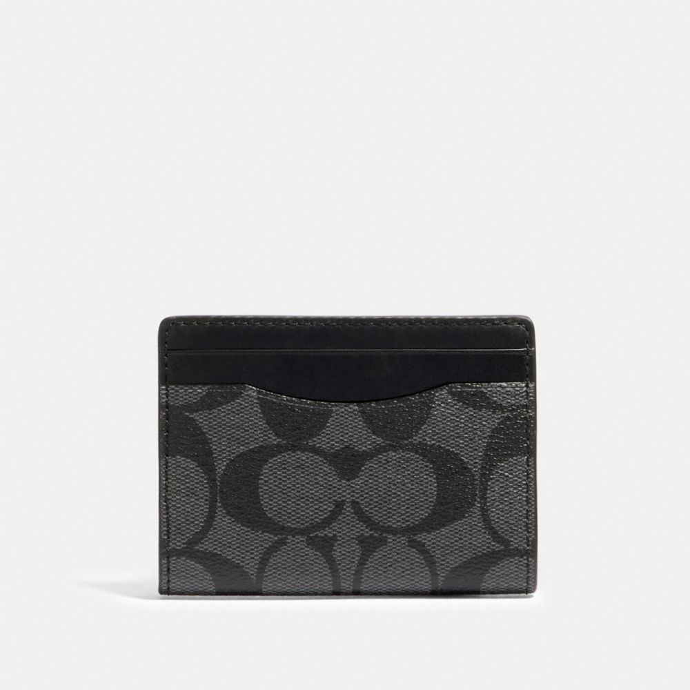COACH®,MAGNETIC CARD CASE IN SIGNATURE CANVAS,Signature Canvas,Gunmetal/Charcoal,Front View