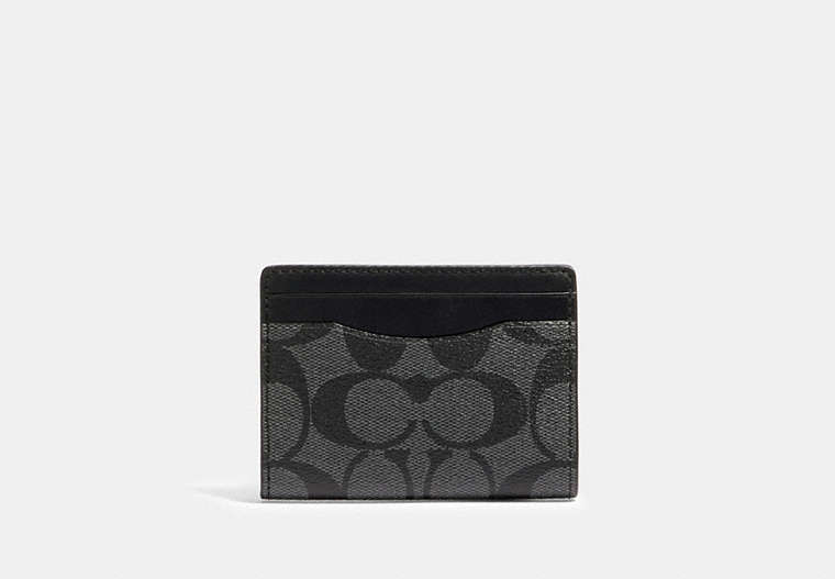 COACH®,MAGNETIC CARD CASE IN SIGNATURE CANVAS,pvc,Gunmetal/Charcoal,Front View