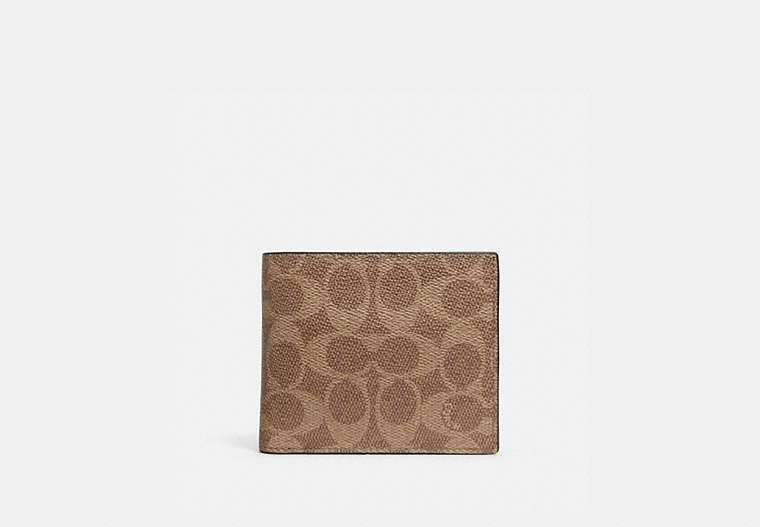 COACH®,3-IN-1 WALLET IN SIGNATURE CANVAS,Signature Coated Canvas/Smooth Leather,Mini,Khaki,Front View