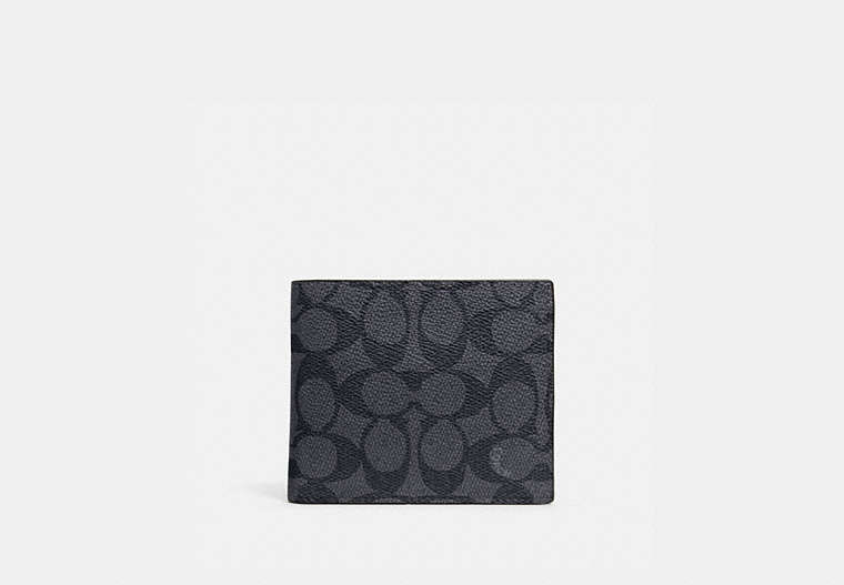 COACH®,3-IN-1 WALLET IN SIGNATURE CANVAS,Signature Coated Canvas/Smooth Leather,Mini,Charcoal/Black,Front View