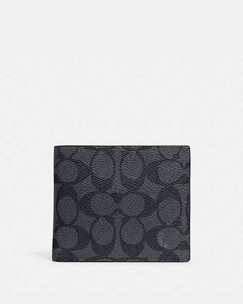 COACH®,3-IN-1 WALLET IN SIGNATURE CANVAS,Signature Coated Canvas/Smooth Leather,Charcoal/Black,Front View