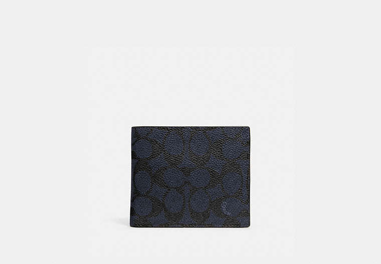 COACH®,3-IN-1 WALLET IN SIGNATURE CANVAS,Signature Coated Canvas/Smooth Leather,Mini,Midnight,Front View